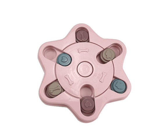 Dog enrichment toy — treat-hiding compartments and textures