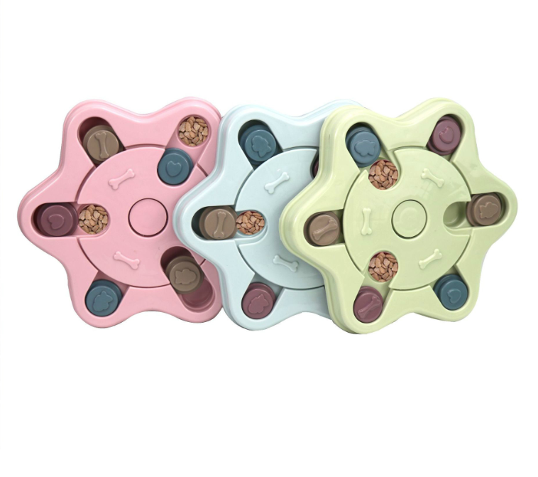 Dog enrichment feeding toy — paw print and geometric designs