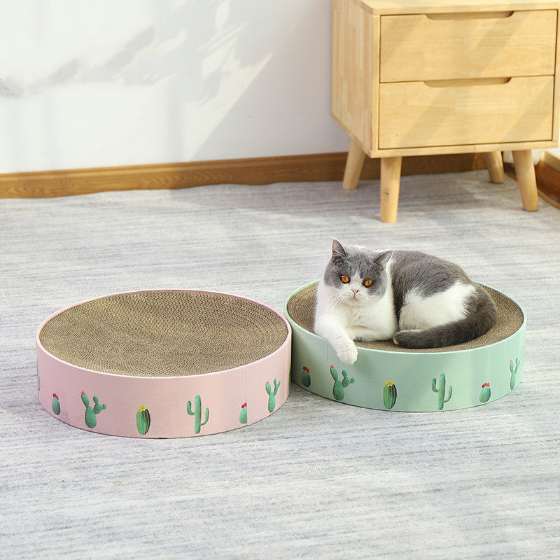 Round cat scratch lounge — corrugated cardboard scratcher and bed