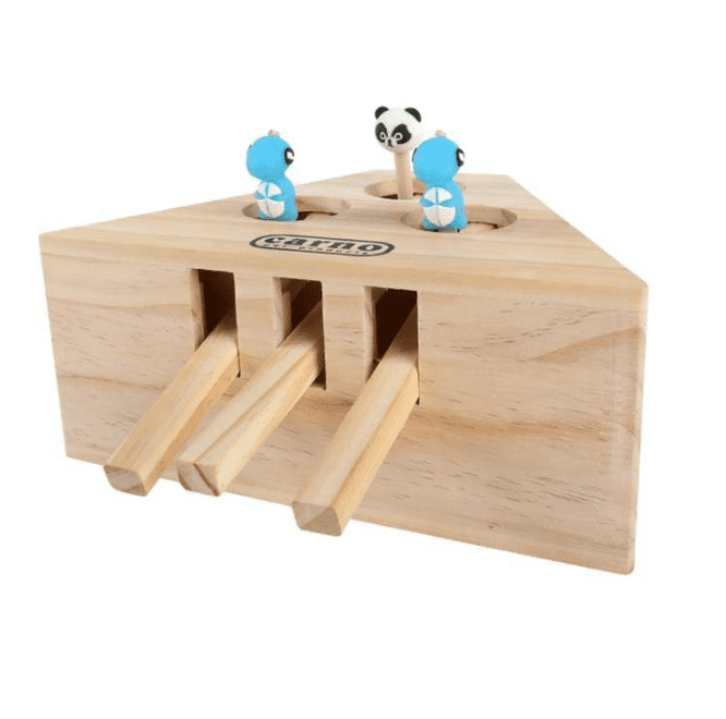 Wooden cat activity puzzle toy — multi-level enrichment board