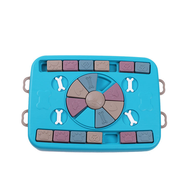 Dog puzzle toy — treat compartments and sliding panels