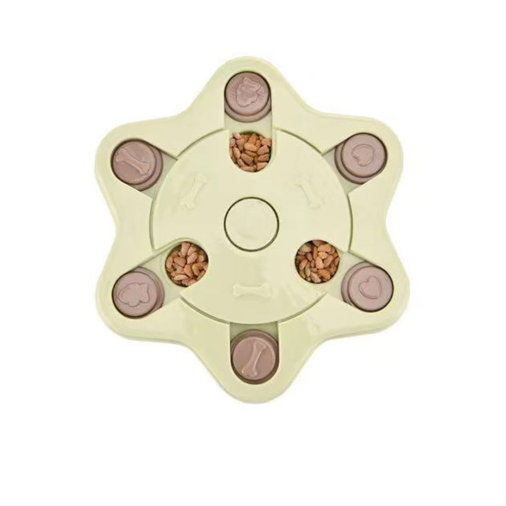 Interactive dog enrichment feeder — enrichment activity in use