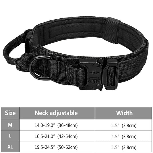 Tactical nylon dog collar in Black — adjustable M, L and XL