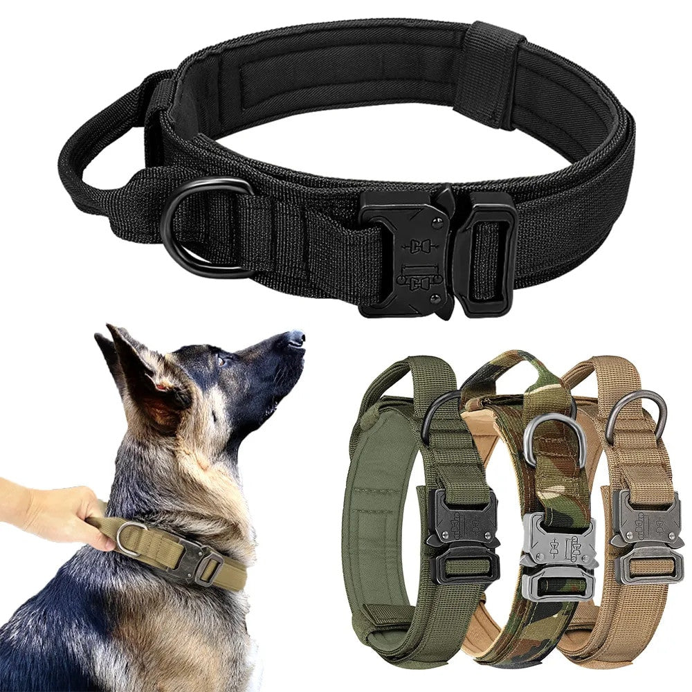 Tactical dog collar — Black, Army Green, Camo and Khaki colour options