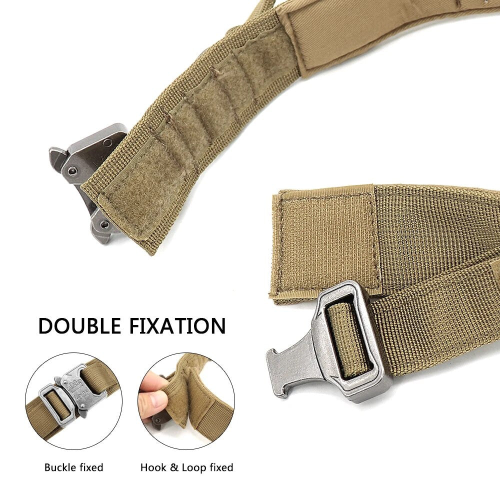 Tactical dog collar — dual buckle and hook-and-loop fastening detail